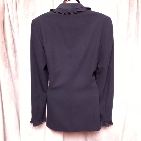 ESCADA Navy Wool Jacket with Ruffled Trim - Picture 2 of 9